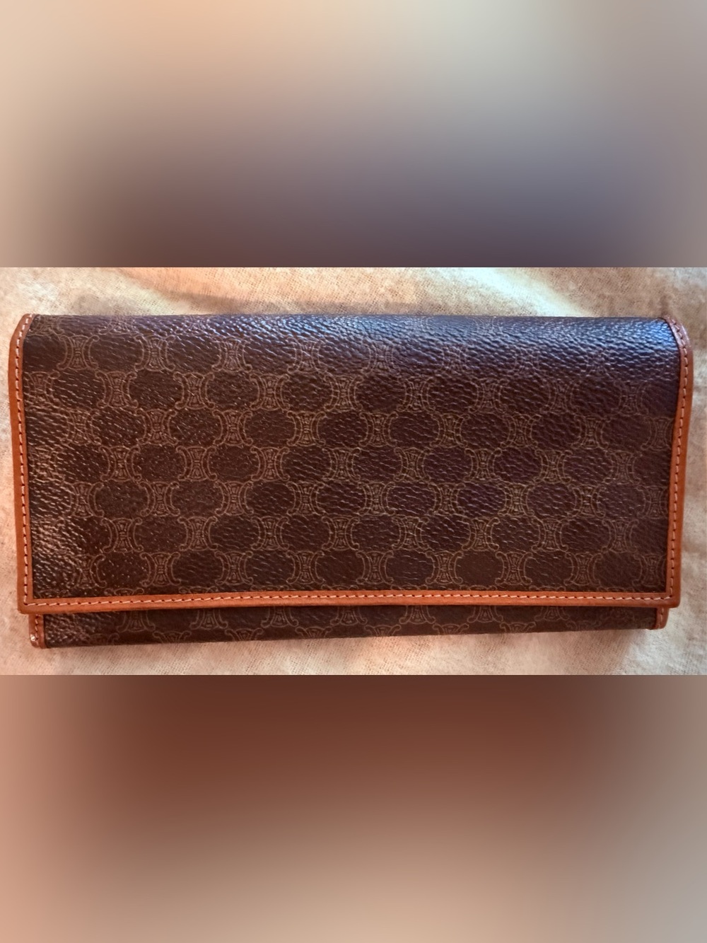 Pre-owned Celine Brown Monogram Leather Wallet with Tan Trim